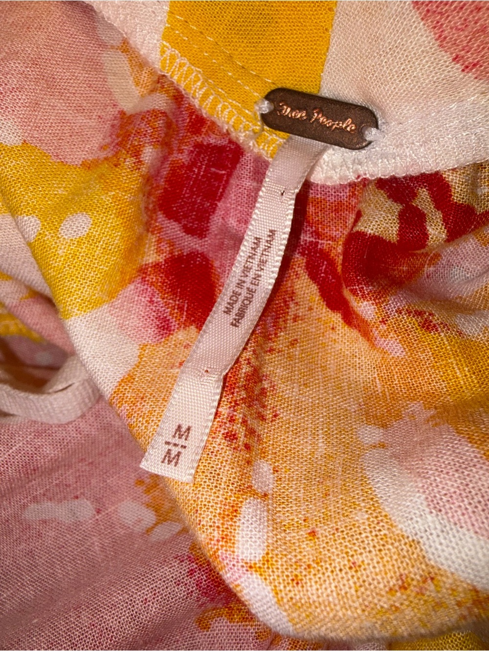 🤍💐EUC Free People “Moonshine Midi Dress” White🤍Pink💗Yellow💛Floral💐Sz Medium - Picture 11 of 15